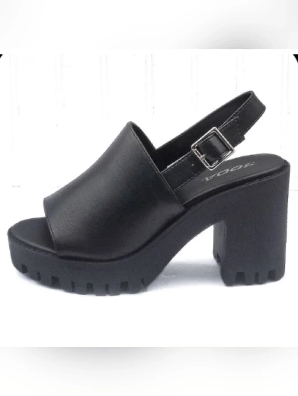 Soda. Black Chunky Platform Slingback Sandal -  Women's. Vegan.